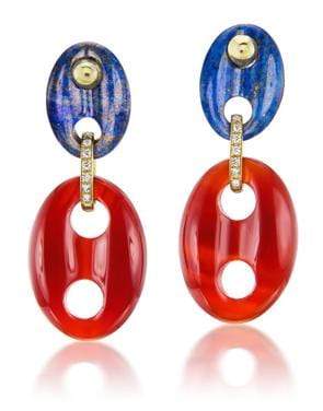 JENNA BLAKE-Lapis Mariner Link Earrings-YELLOW GOLD