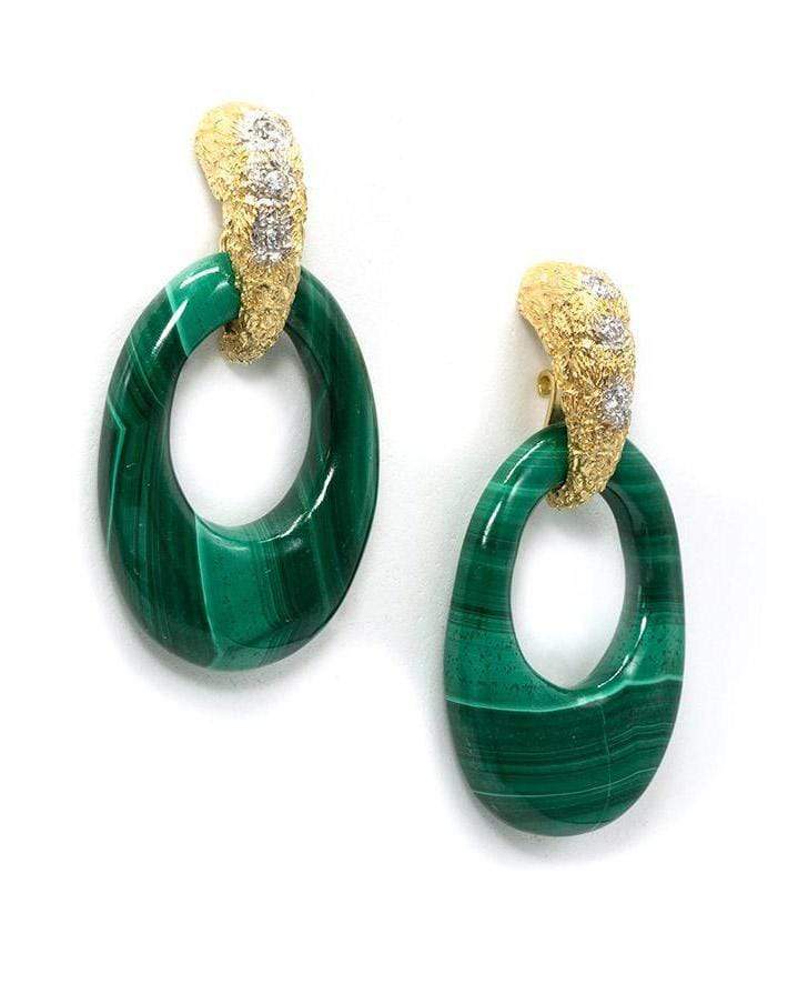 JENNA BLAKE-Malachite Detachable Stone Hoop Earrings-YELLOW GOLD