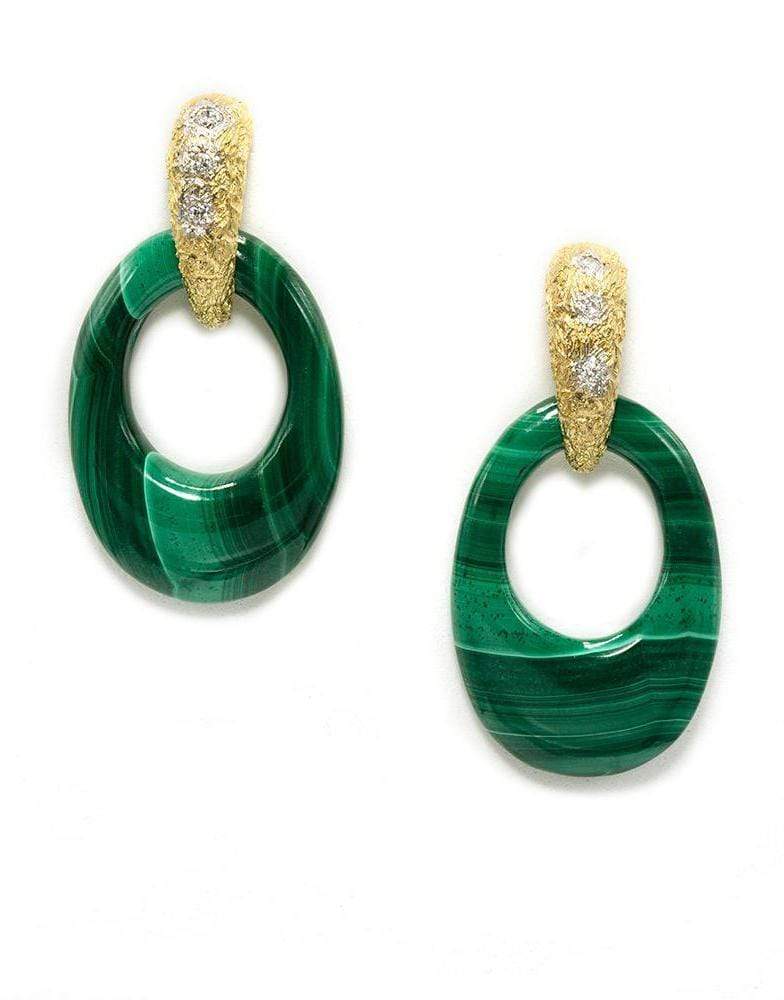 JENNA BLAKE-Malachite Detachable Stone Hoop Earrings-YELLOW GOLD