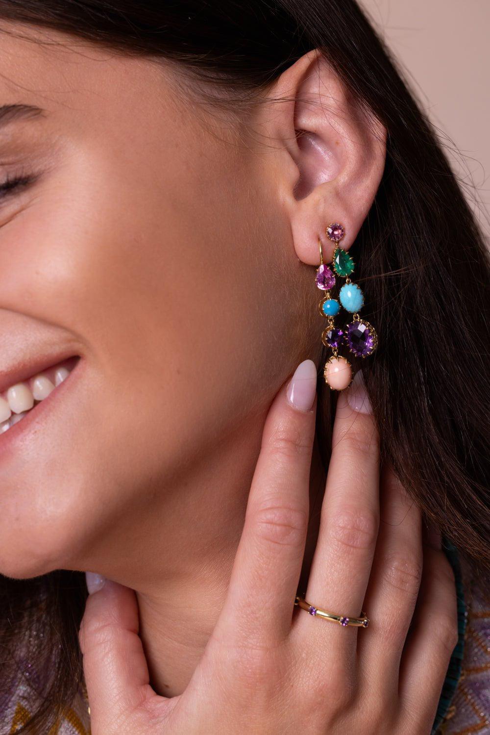 JENNA BLAKE-Sapphire Turquoise Drop Earrings-YELLOW GOLD