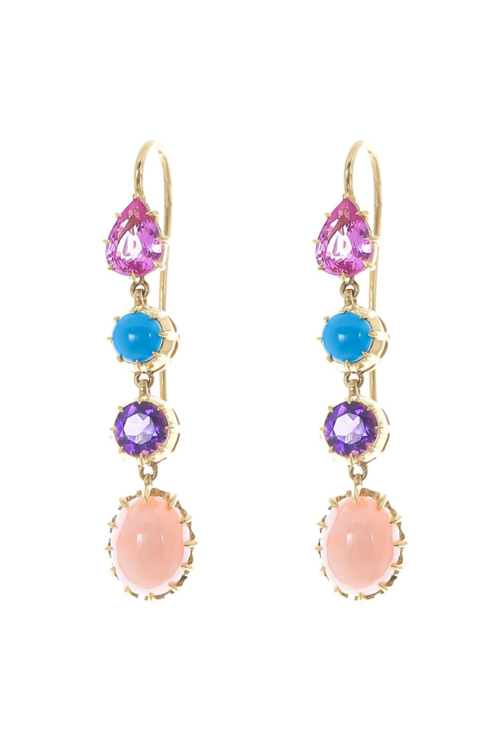 JENNA BLAKE-Sapphire Turquoise Drop Earrings-YELLOW GOLD