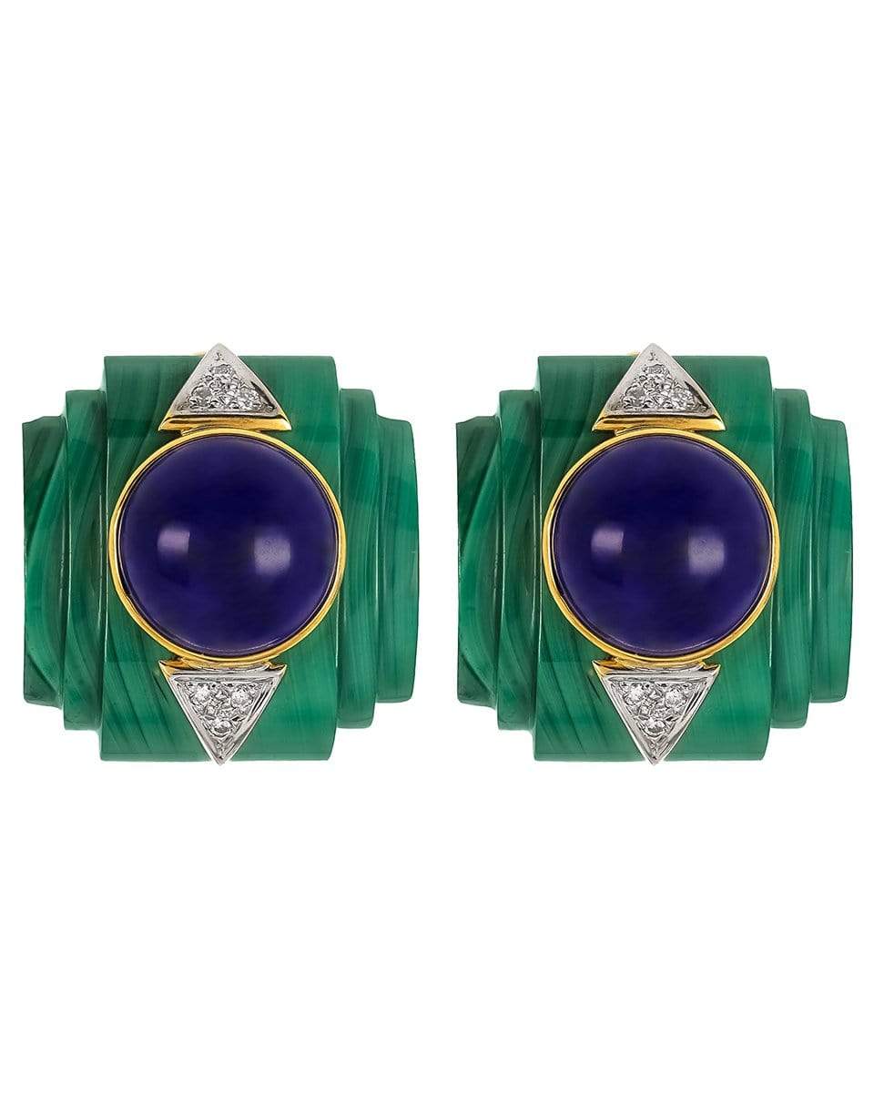 JENNA BLAKE-Vintage Lapis and Malachite Earrings-YELLOW GOLD