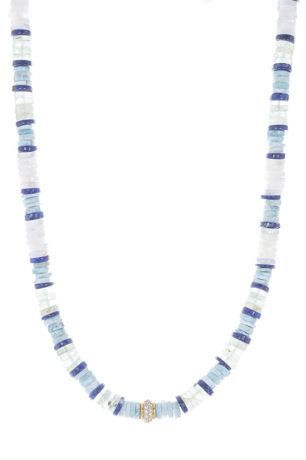 Green White Heishi Bead Necklace-YELLOW GOLD-16-JEWELRYFINE JEWELNECKLACE O-JENNA BLAKE