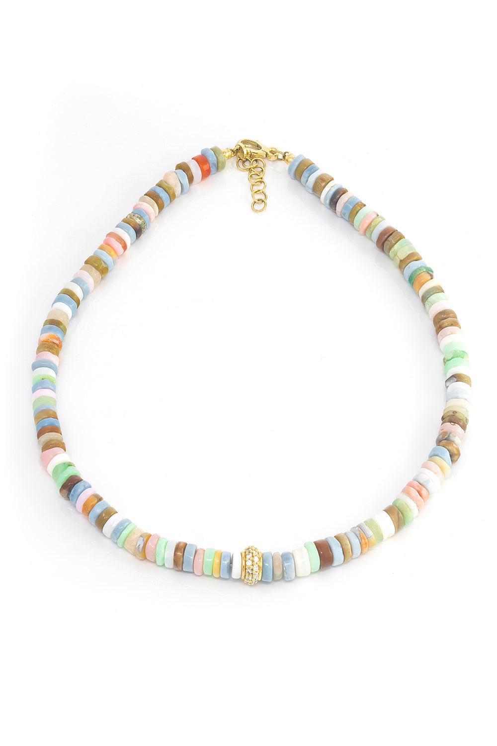 JENNA BLAKE-Pastel Heishi Beaded Necklace-YELLOW GOLD