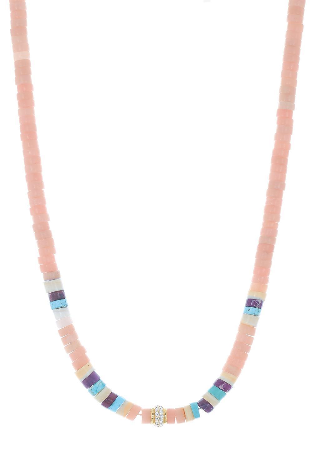 Pink Purple Heishi Bead Necklace-YELLOW GOLD-16-JEWELRYFINE JEWELNECKLACE O-JENNA BLAKE