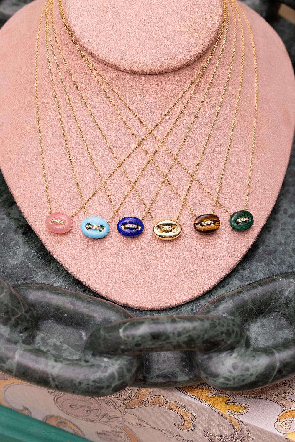 Rose Quartz Mini Mariner Link Pendant Necklace-YELLOW GOLD-16-JEWELRYFINE JEWELNECKLACE O-JENNA BLAKE