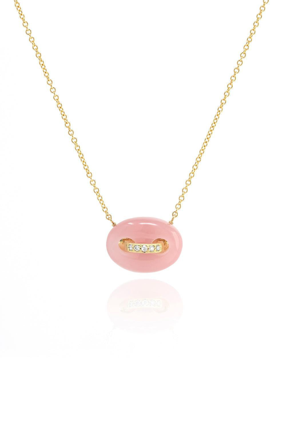 Rose Quartz Mini Mariner Link Pendant Necklace-YELLOW GOLD-16-JEWELRYFINE JEWELNECKLACE O-JENNA BLAKE