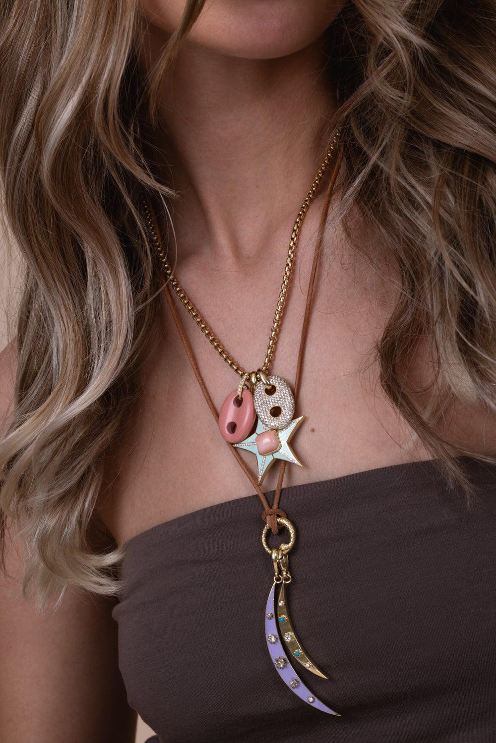 JENNA BLAKE-Adjustable Leather Snake Necklace-YELLOW GOLD