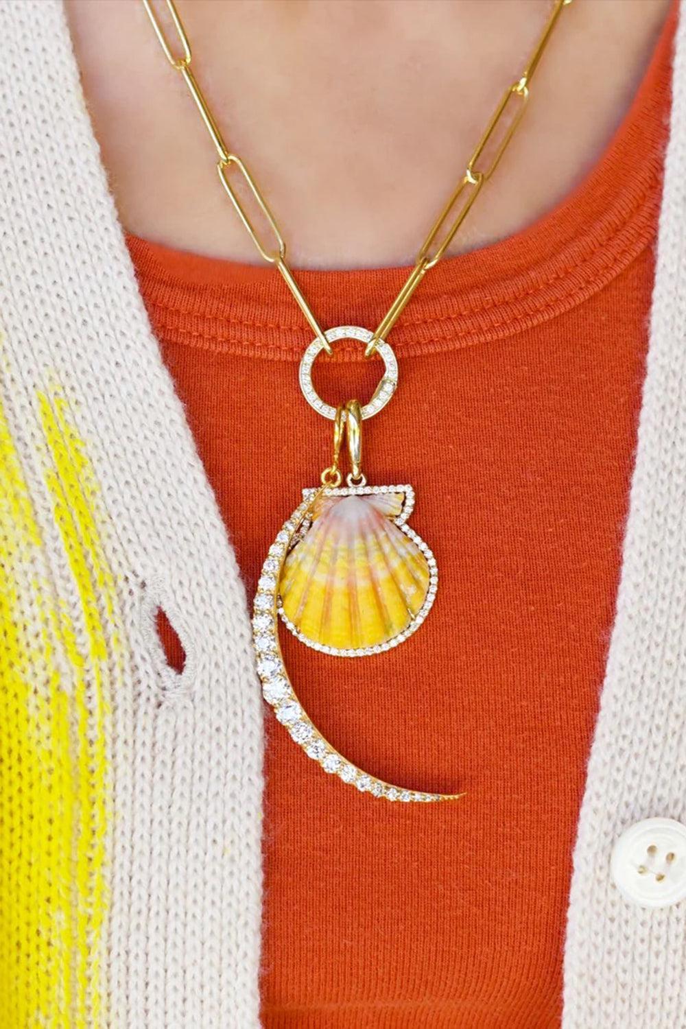 Diamond Shell Pendant-YELLOW GOLD-JEWELRYFINE JEWELPENDANT-JENNA BLAKE