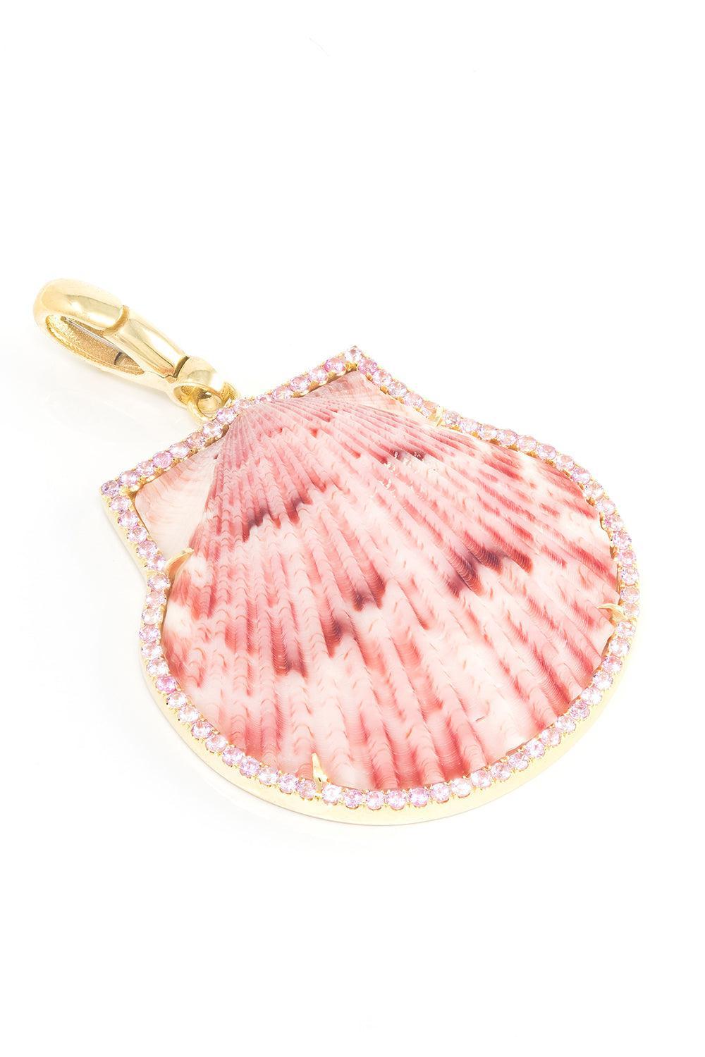 Small Pink Sapphire Frame Shell Pendant-YELLOW GOLD-JEWELRYFINE JEWELPENDANT-JENNA BLAKE