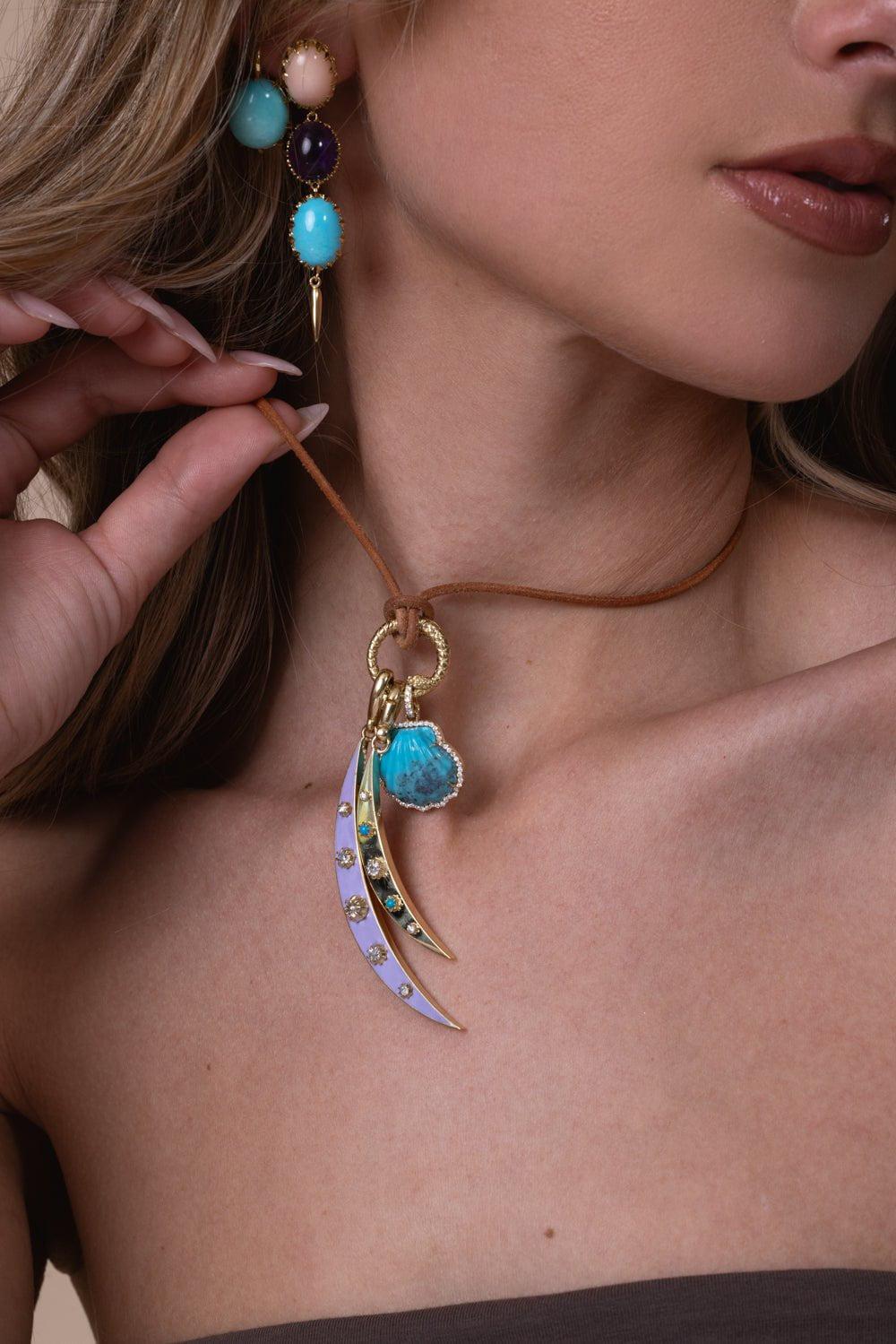 JENNA BLAKE-Small Turquoise Diamond Crescent Pendant-YELLOW GOLD