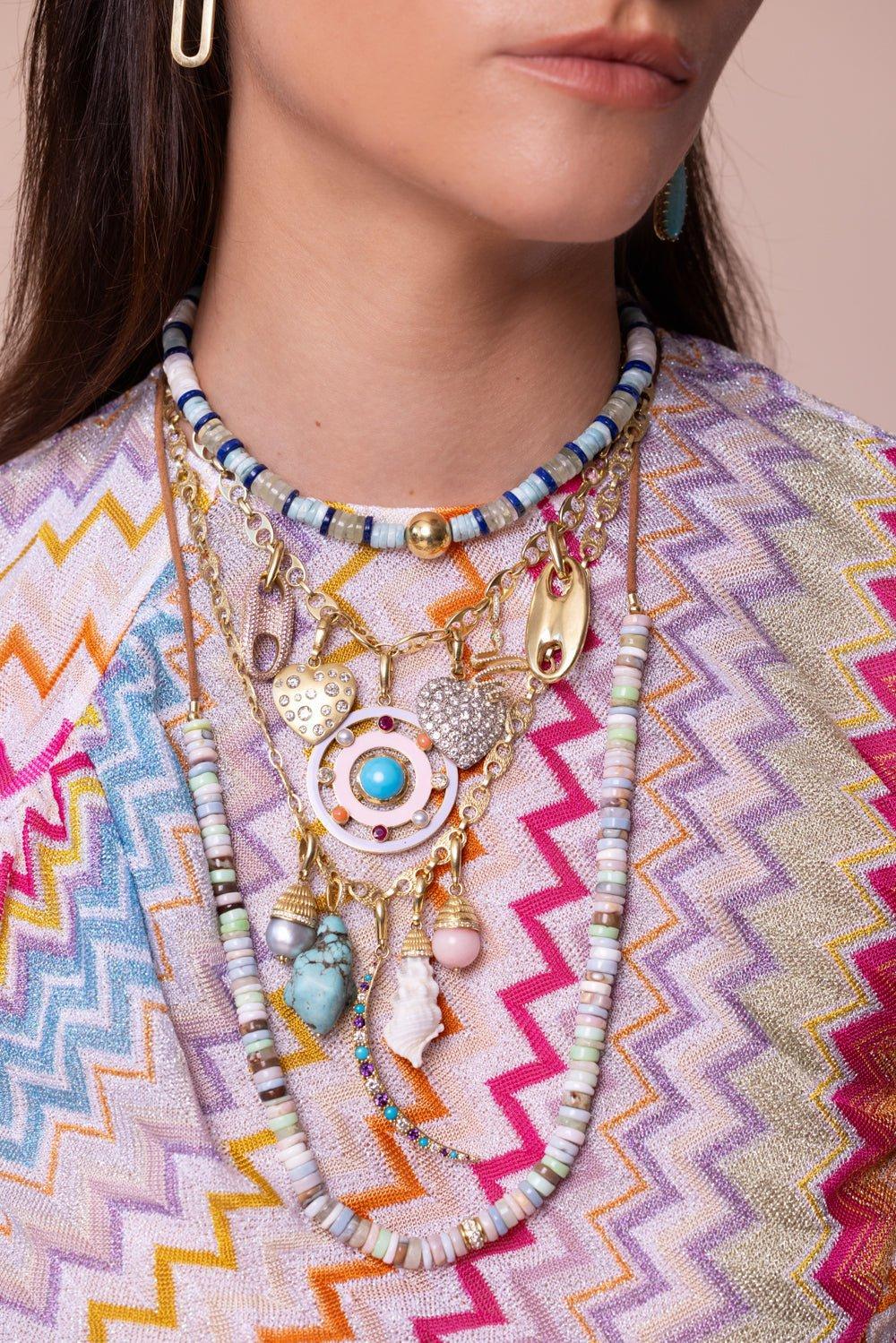 JENNA BLAKE-Turquoise Enamel Orbit Pendant-YELLOW GOLD