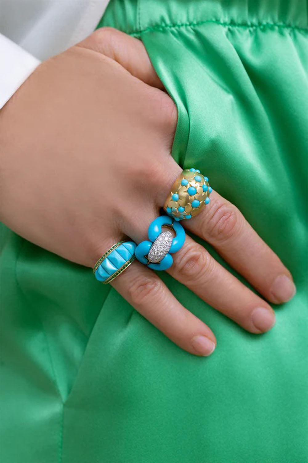 Turquoise Stardust Dome Ring-YELLOW GOLD-6-JEWELRYFINE JEWELRING-JENNA BLAKE