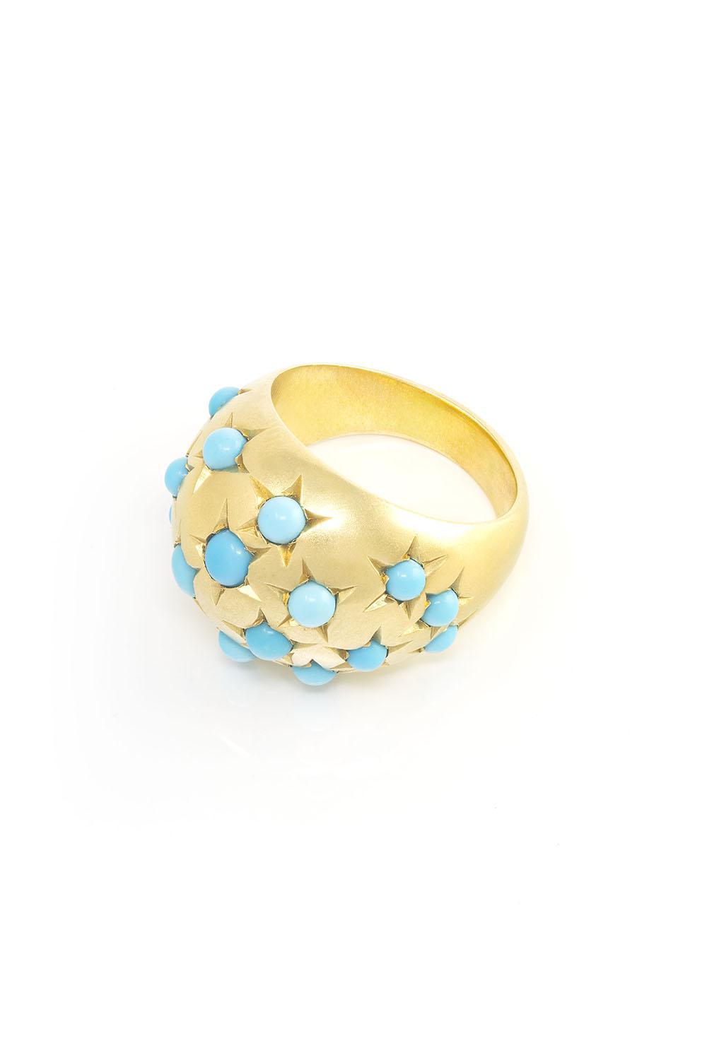 Turquoise Stardust Dome Ring-YELLOW GOLD-6-JEWELRYFINE JEWELRING-JENNA BLAKE