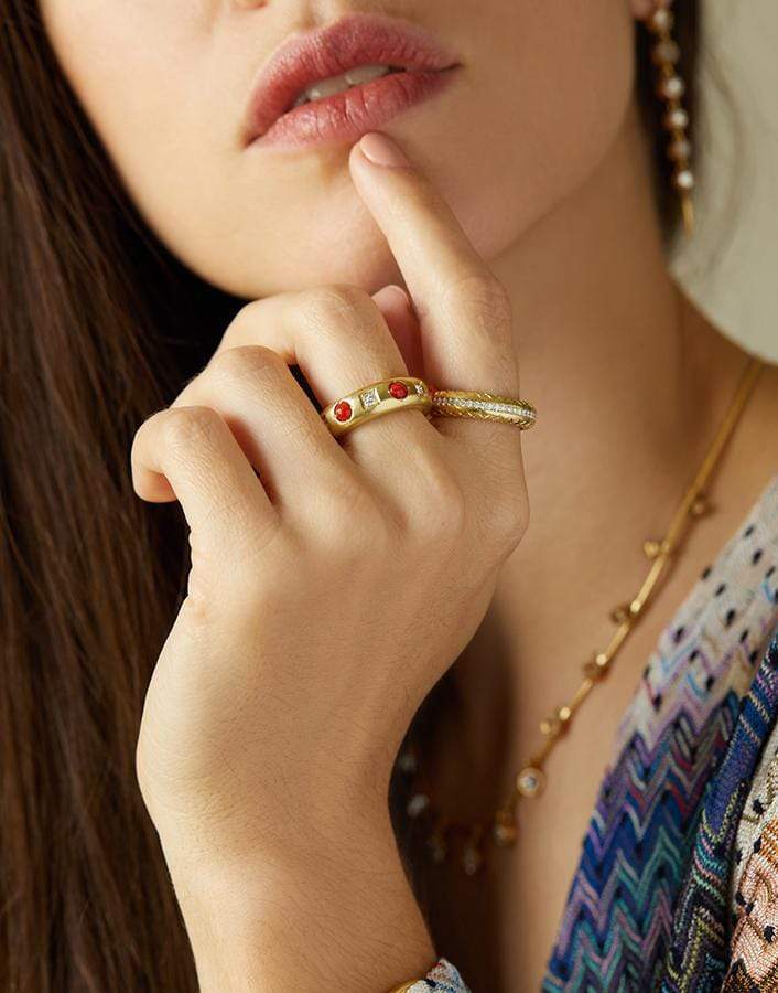 JENNA BLAKE-Coral and Diamond Band-YELLOW GOLD