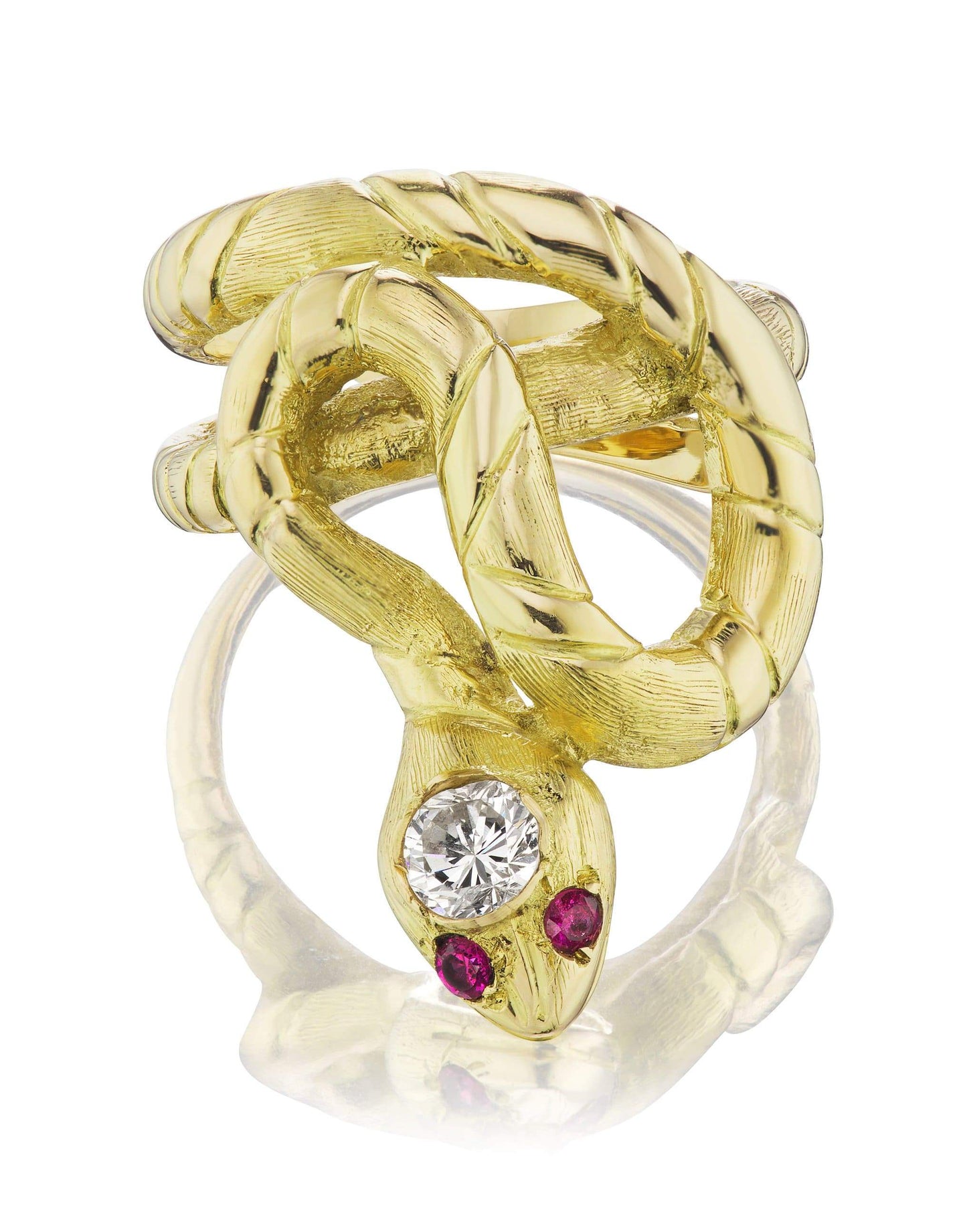 JENNA BLAKE-Diamond and Ruby Snake Ring-YELLOW GOLD