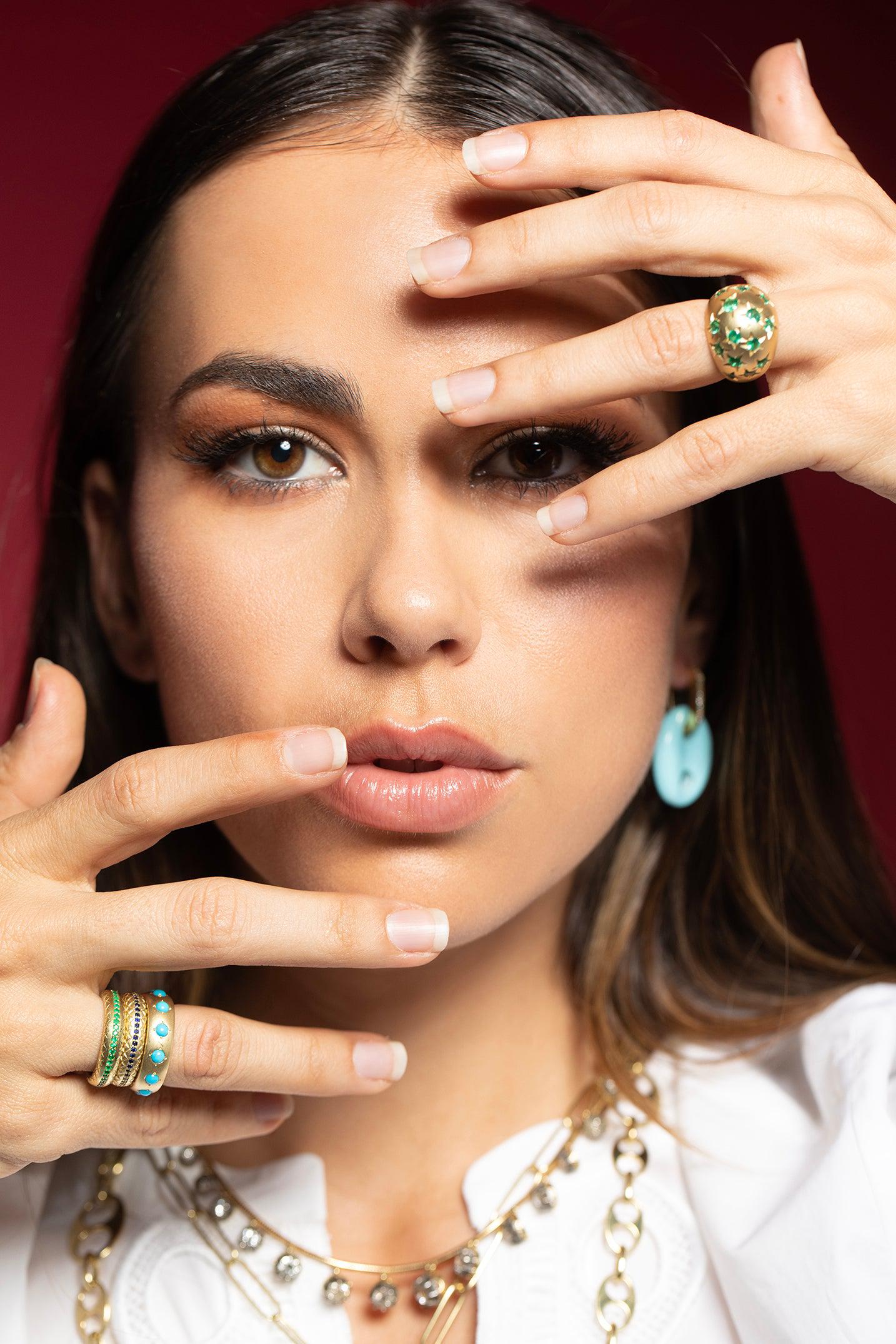 JENNA BLAKE-Turquoise Gyspy Ring-YELLOW GOLD