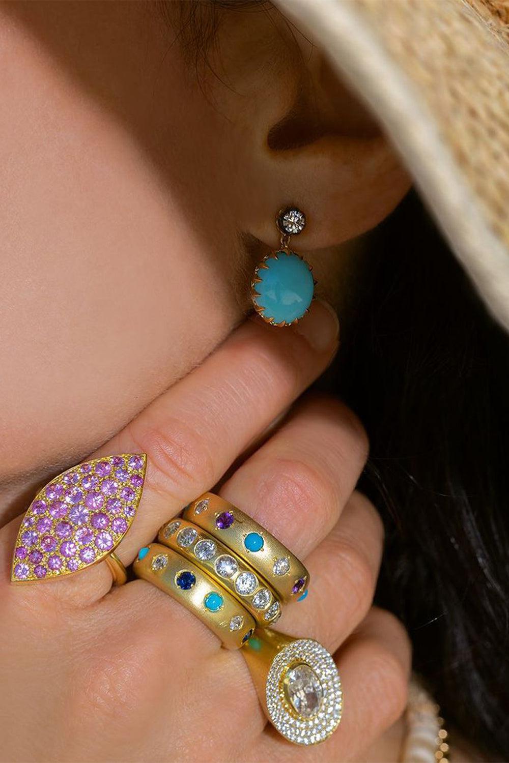 Turquoise Diamond Amethyst Gypsy Ring-YELLOW GOLD-8-JEWELRYFINE JEWELRING-JENNA BLAKE