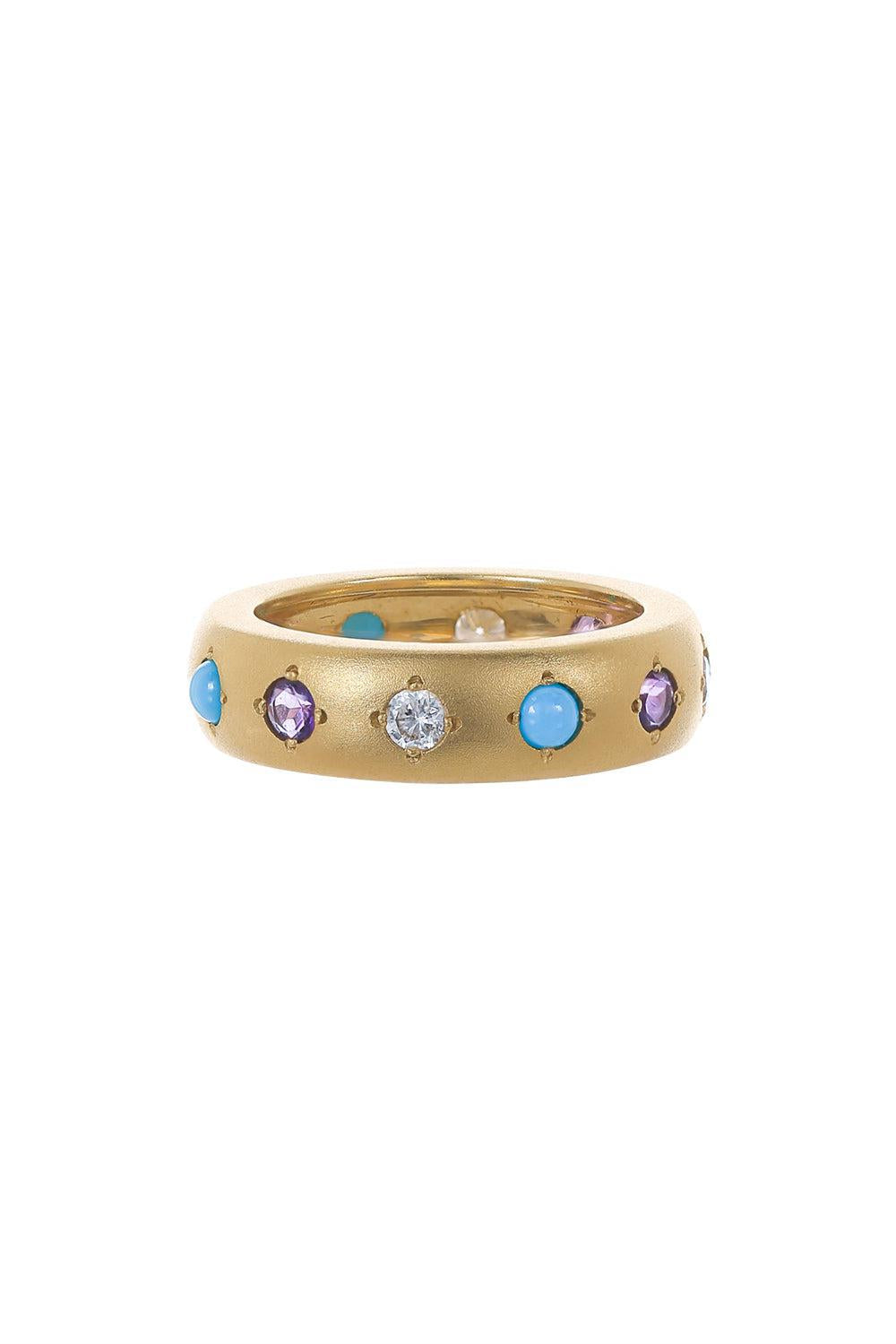 Turquoise Diamond Amethyst Gypsy Ring-YELLOW GOLD-8-JEWELRYFINE JEWELRING-JENNA BLAKE
