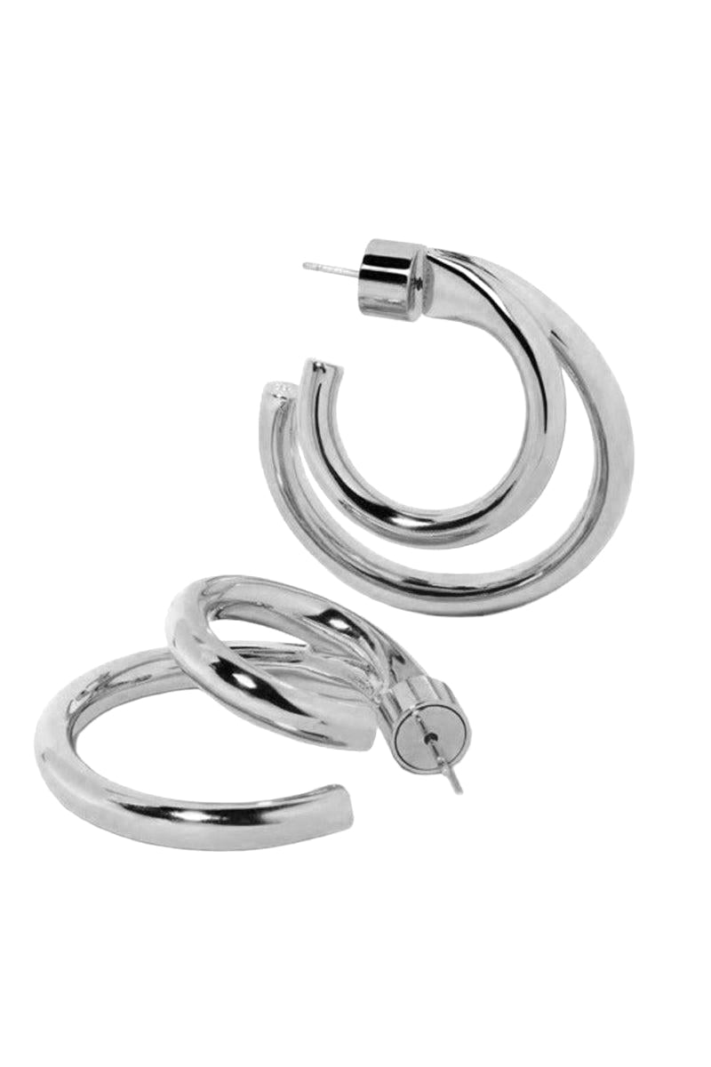 Double Lilly Mini Hoop Earrings - Silver - 1in