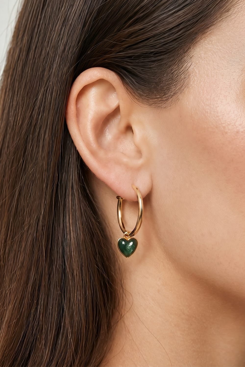 Green Agate Heart Charm Huggie Earrings-GREEN-JEWELRYBOUTIQUEEARRING-JENNIFER FISHER