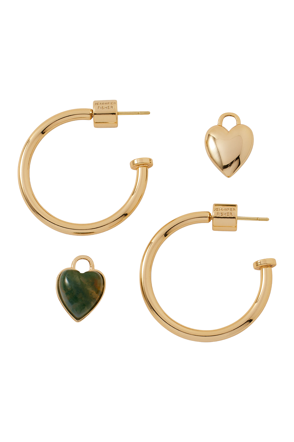 Green Agate Heart Charm Huggie Earrings-GREEN-JEWELRYBOUTIQUEEARRING-JENNIFER FISHER