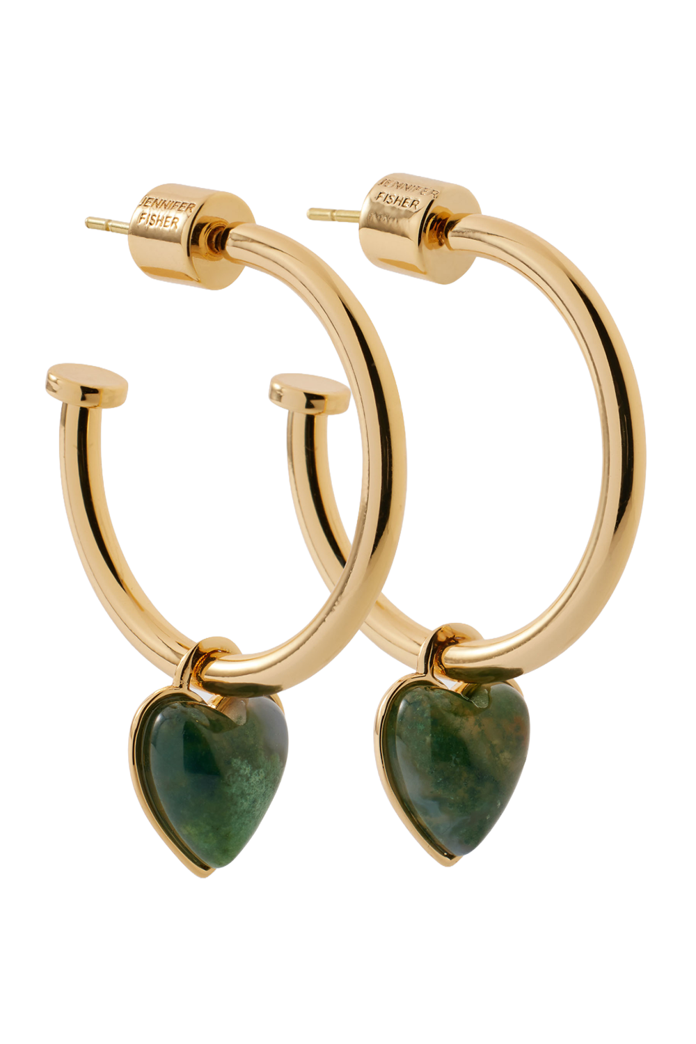 Green Agate Heart Charm Huggie Earrings-GREEN-JEWELRYBOUTIQUEEARRING-JENNIFER FISHER