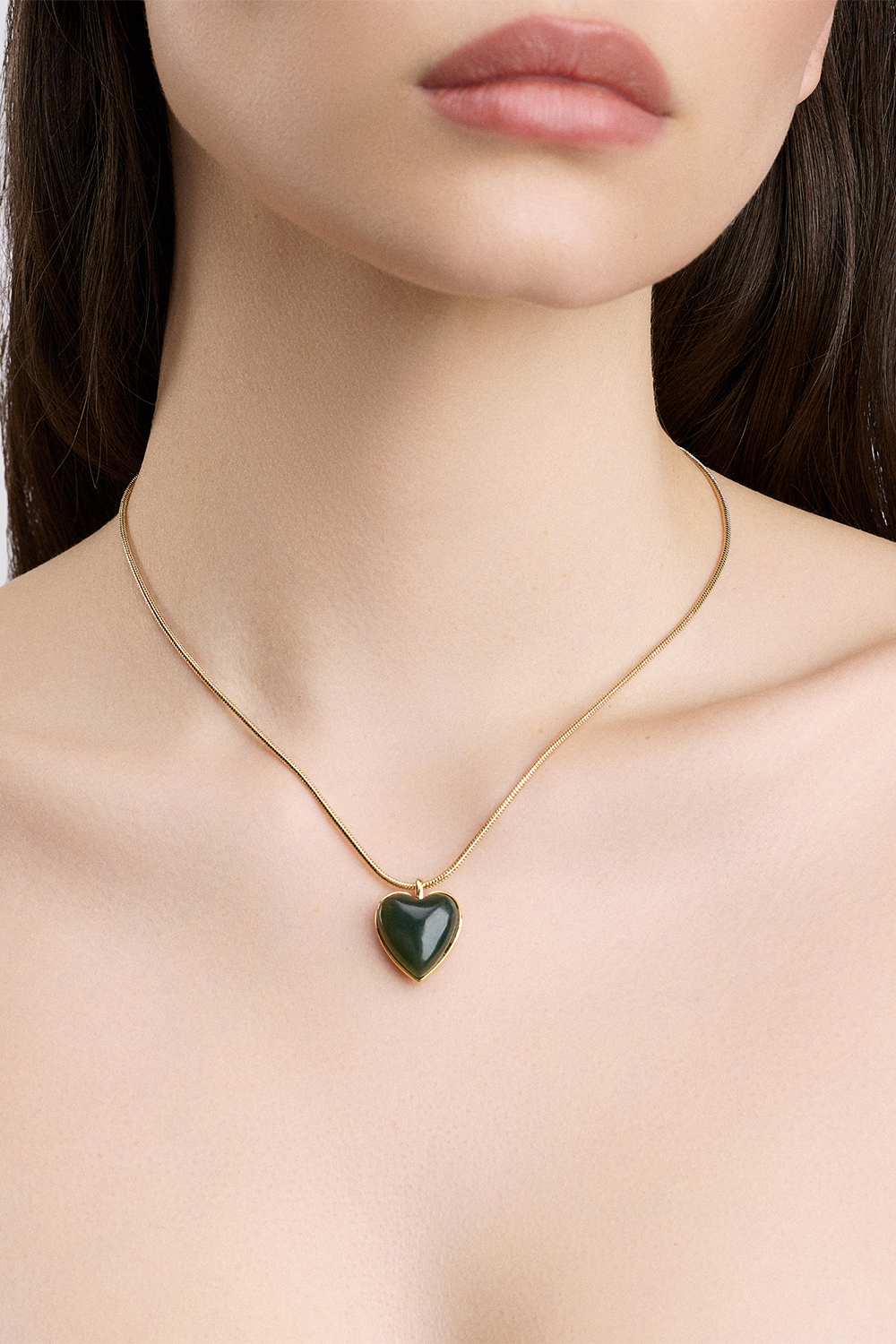 Green Agate Heart Adjustable Choker Necklace-GREEN-JEWELRYBOUTIQUENECKLACE O-JENNIFER FISHER