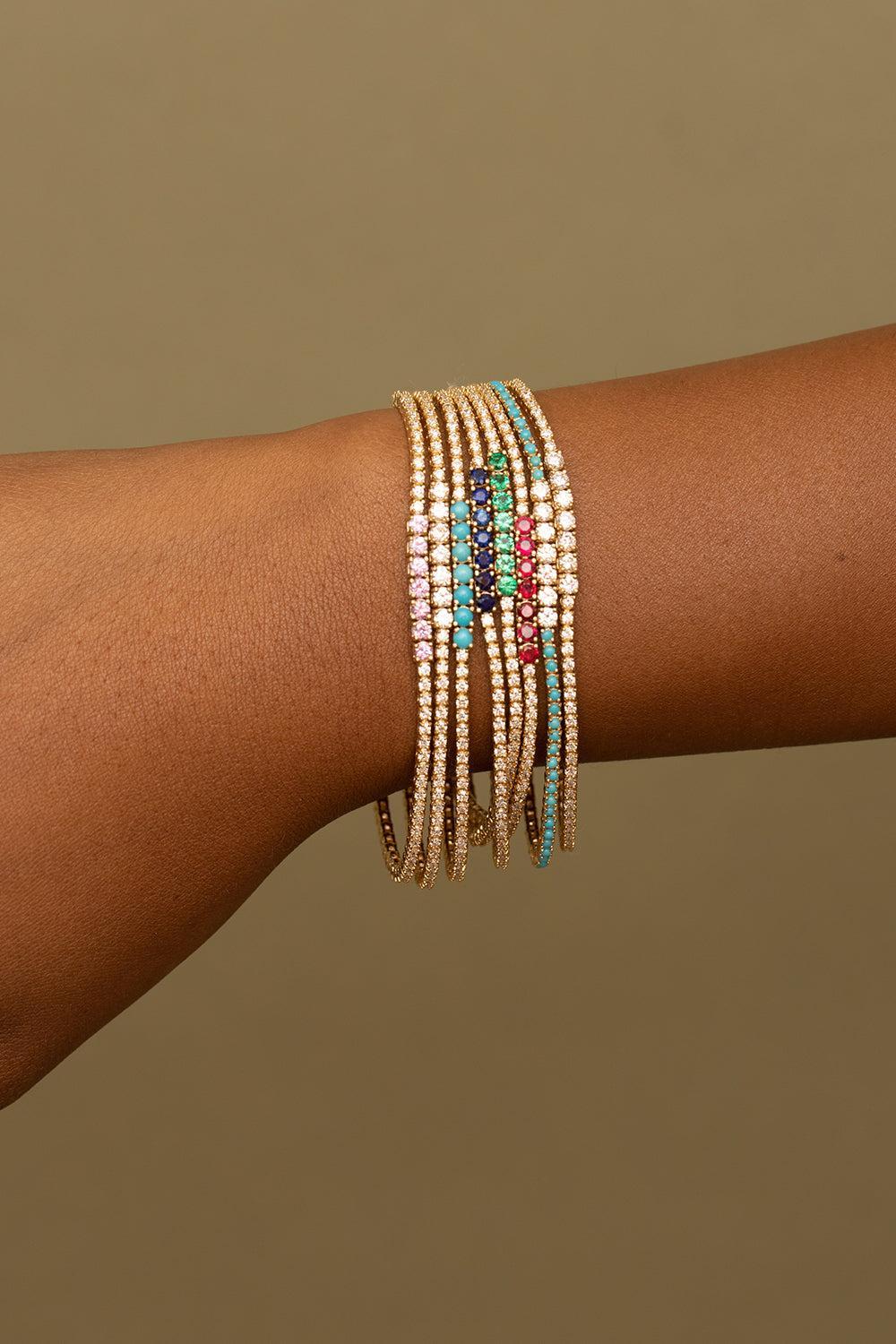 Diamond Turquoise Small 4 Prong Accent Tennis Bracelet-YELLOW GOLD-JEWELRYFINE JEWELBRACELET O-JENNIFER MEYER