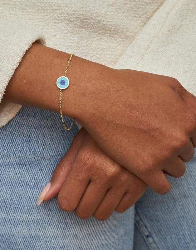 JENNIFER MEYER-Mini Turquoise Inlay Evil Eye Bracelet-YELLOW GOLD