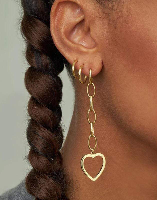 JENNIFER MEYER-6 Edith Link Studs with Large Open Heart Drop-YELLOW GOLD