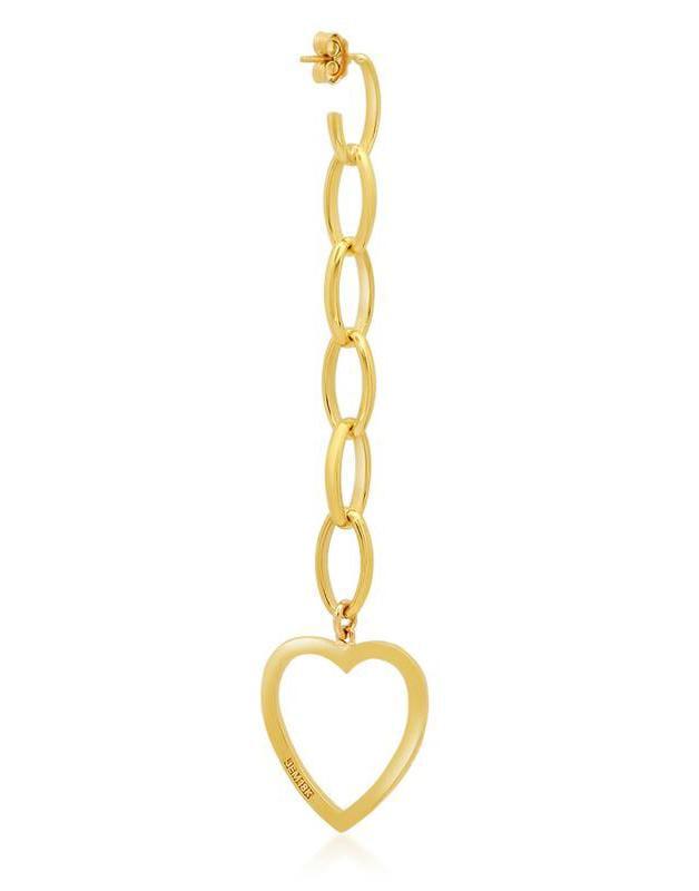 JENNIFER MEYER-6 Edith Link Studs with Large Open Heart Drop-YELLOW GOLD