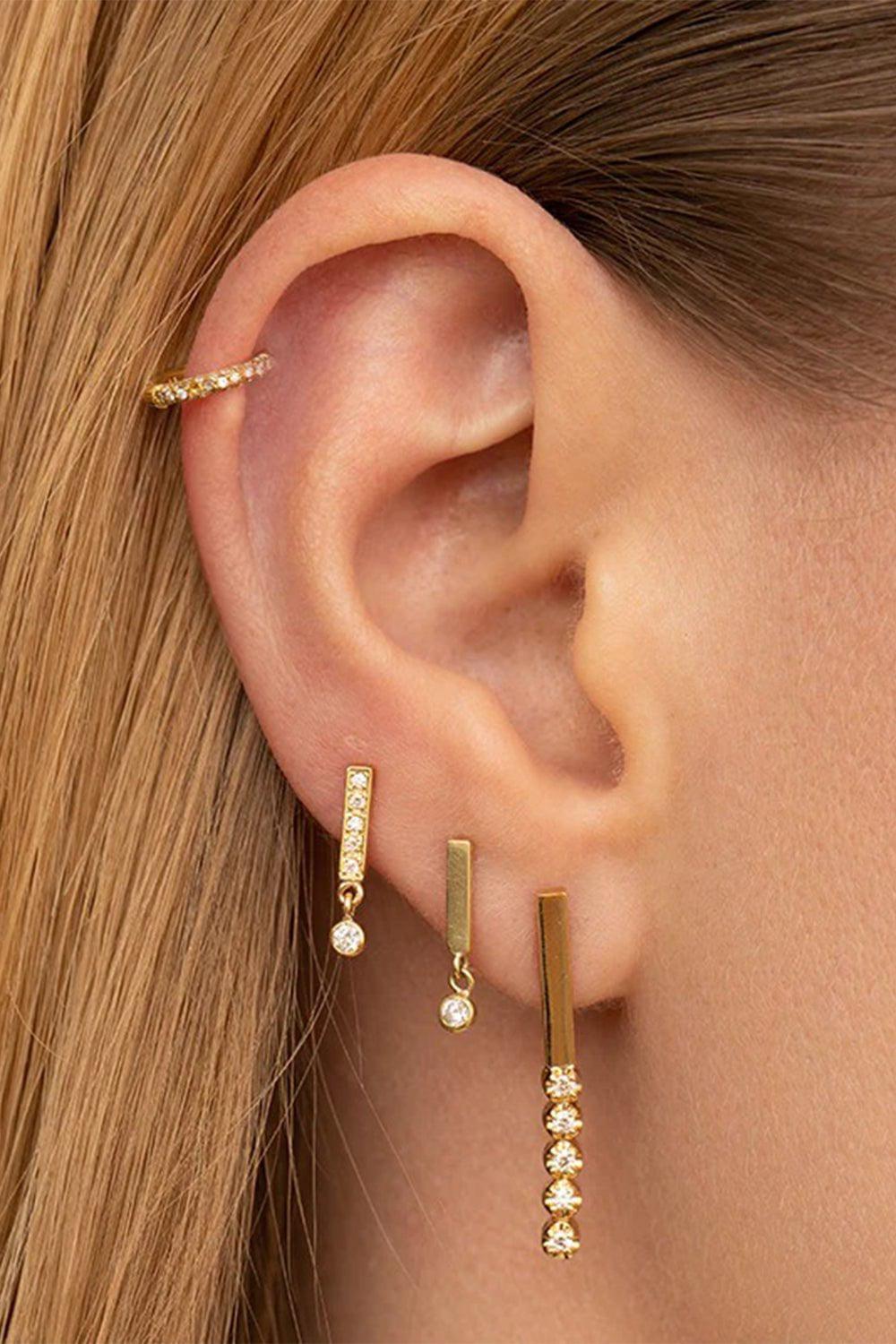 JENNIFER MEYER-Bezel Drop Bar Studs-YELLOW GOLD