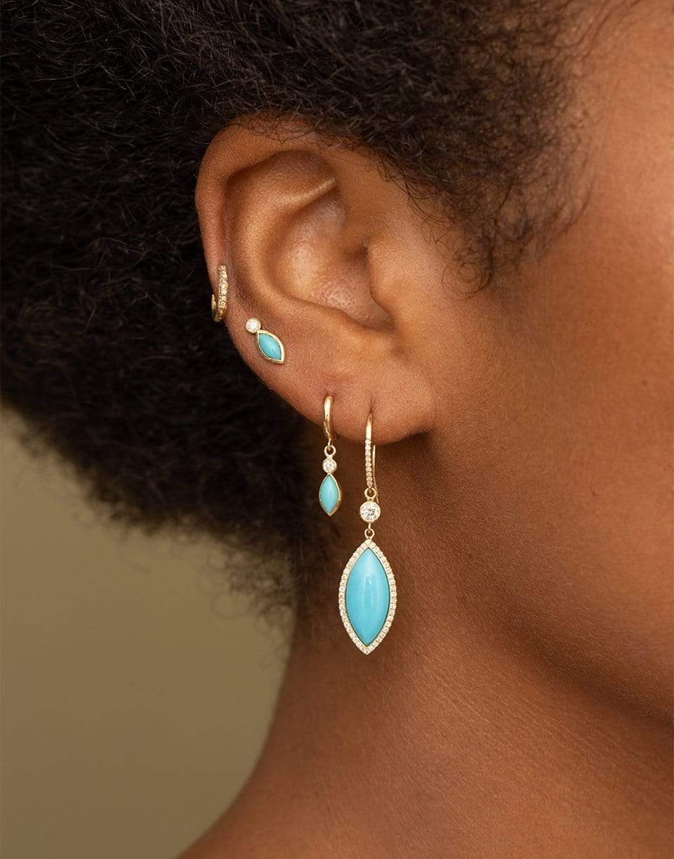 JENNIFER MEYER-Diamond Bezel Turquoise Marquise Stud-YELLOW GOLD