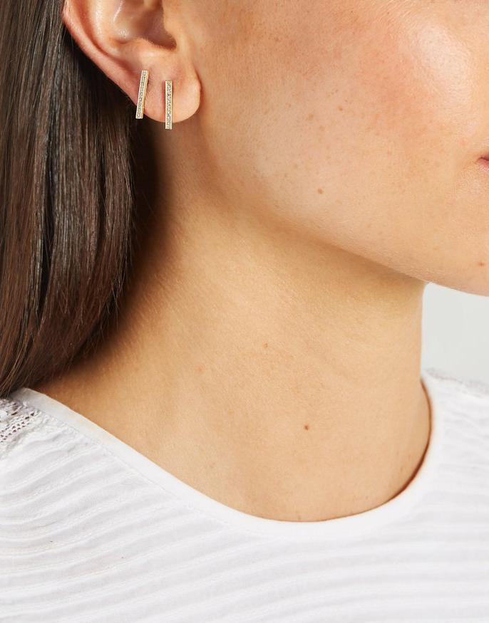JENNIFER MEYER-Diamond Long Bar Studs-YELLOW GOLD
