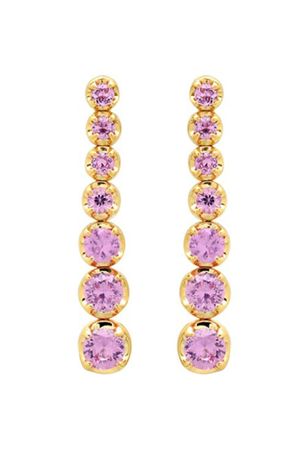 JENNIFER MEYER-Graduated Pink Sapphire Tennis Stud Earrings-YELLOW GOLD