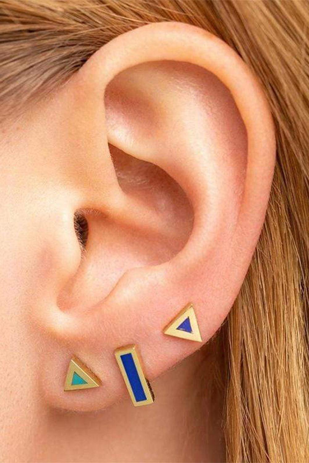 JENNIFER MEYER-Lapis Inlay Bar Studs-YELLOW GOLD