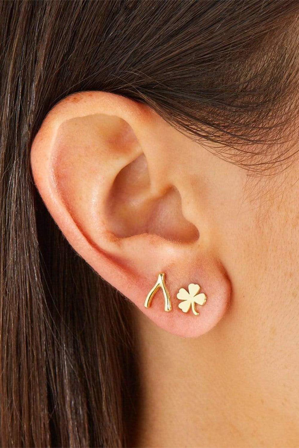 JENNIFER MEYER-Mini Four Leaf Clover Studs-YELLOW GOLD