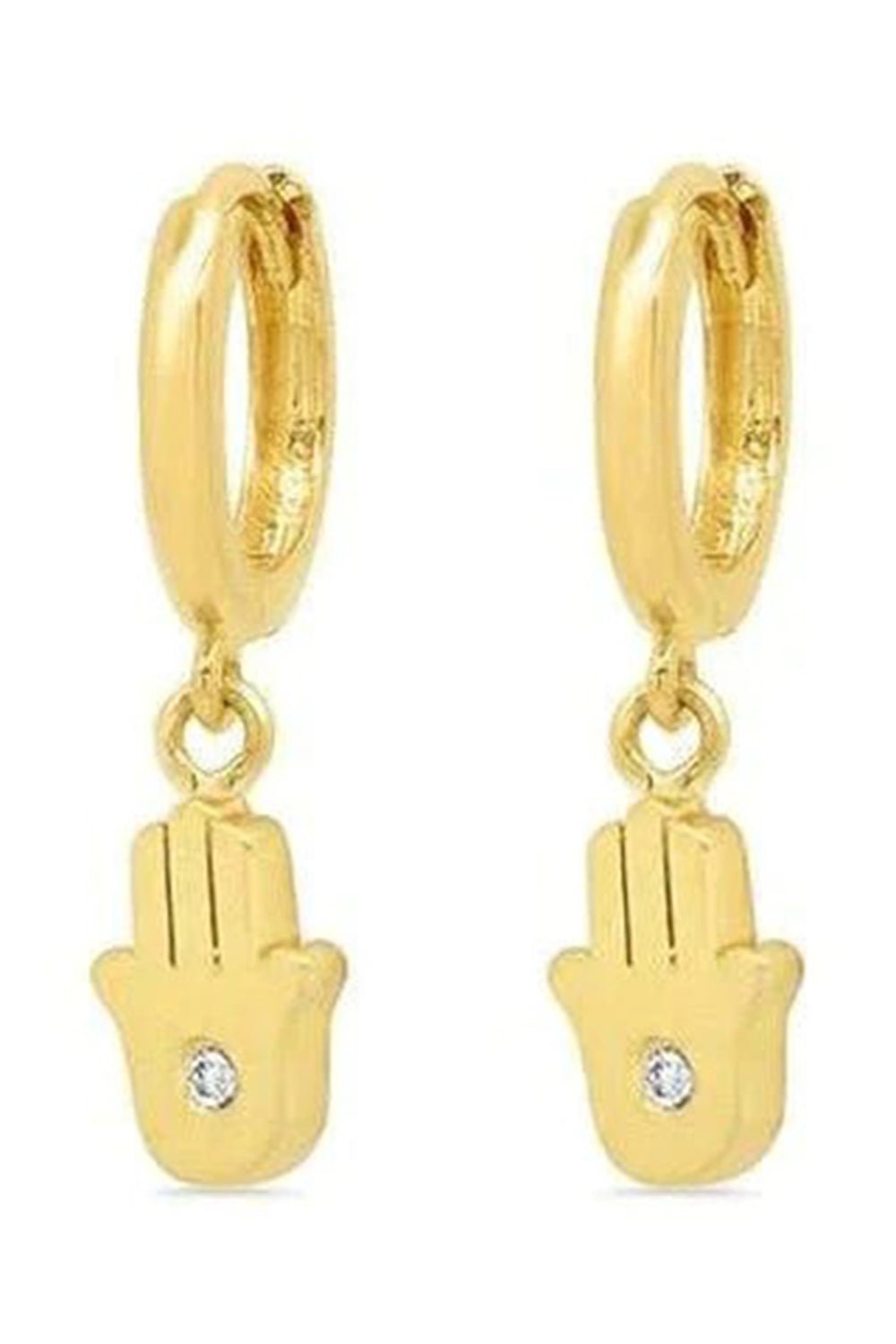 JENNIFER MEYER-Mini Hamsa Drop Huggies-YELLOW GOLD