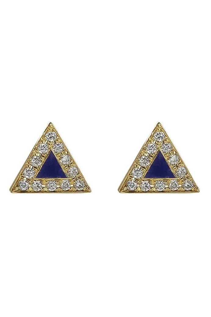 JENNIFER MEYER-Mini Lapis and Diamond Inlay Studs-YELLOW GOLD