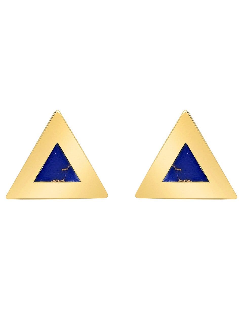 JENNIFER MEYER-Mini Lapis Inlay Triangle Studs-YELLOW GOLD