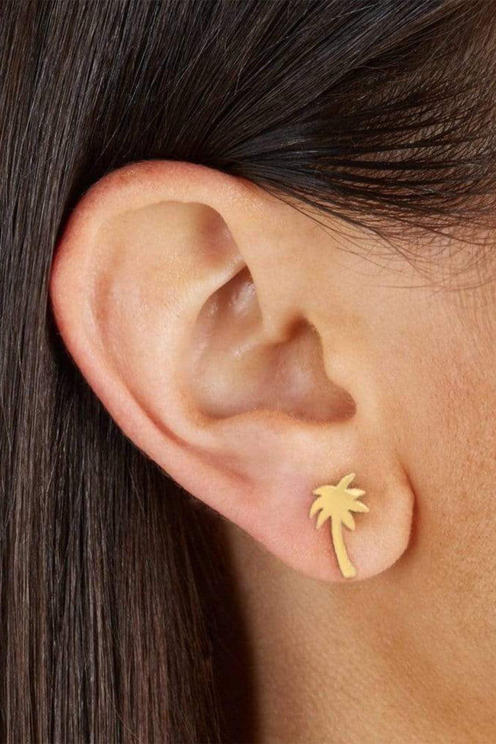 JENNIFER MEYER-Mini Palm Tree Studs-YELLOW GOLD