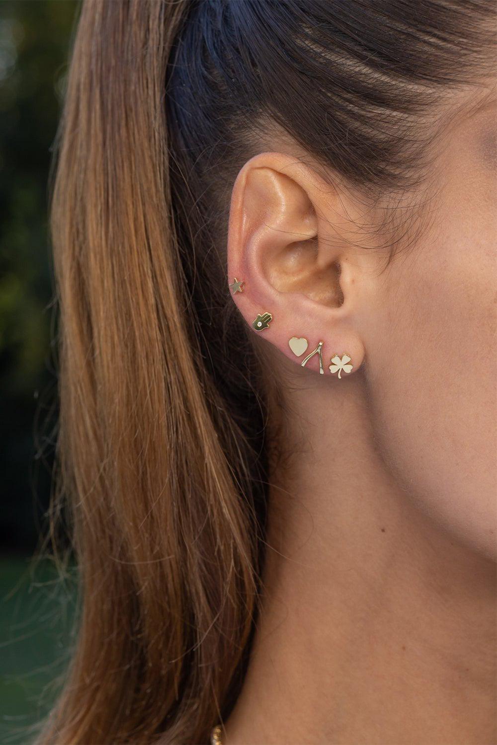 JENNIFER MEYER-Mini Wishbone Stud Earrings-YELLOW GOLD