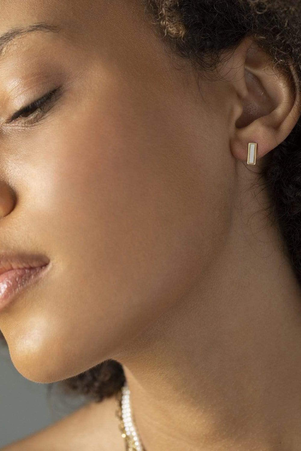 JENNIFER MEYER-Mother of Pearl Inlay Bar Stud-YELLOW GOLD