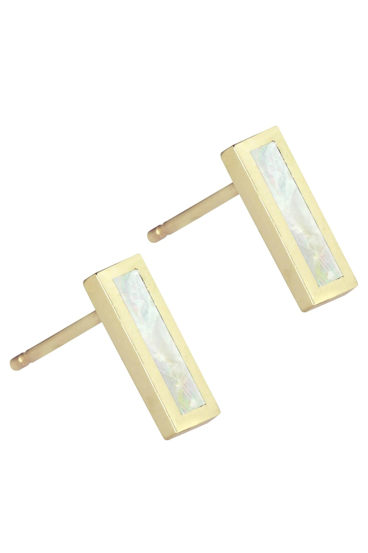 JENNIFER MEYER-Mother of Pearl Inlay Bar Stud-YELLOW GOLD