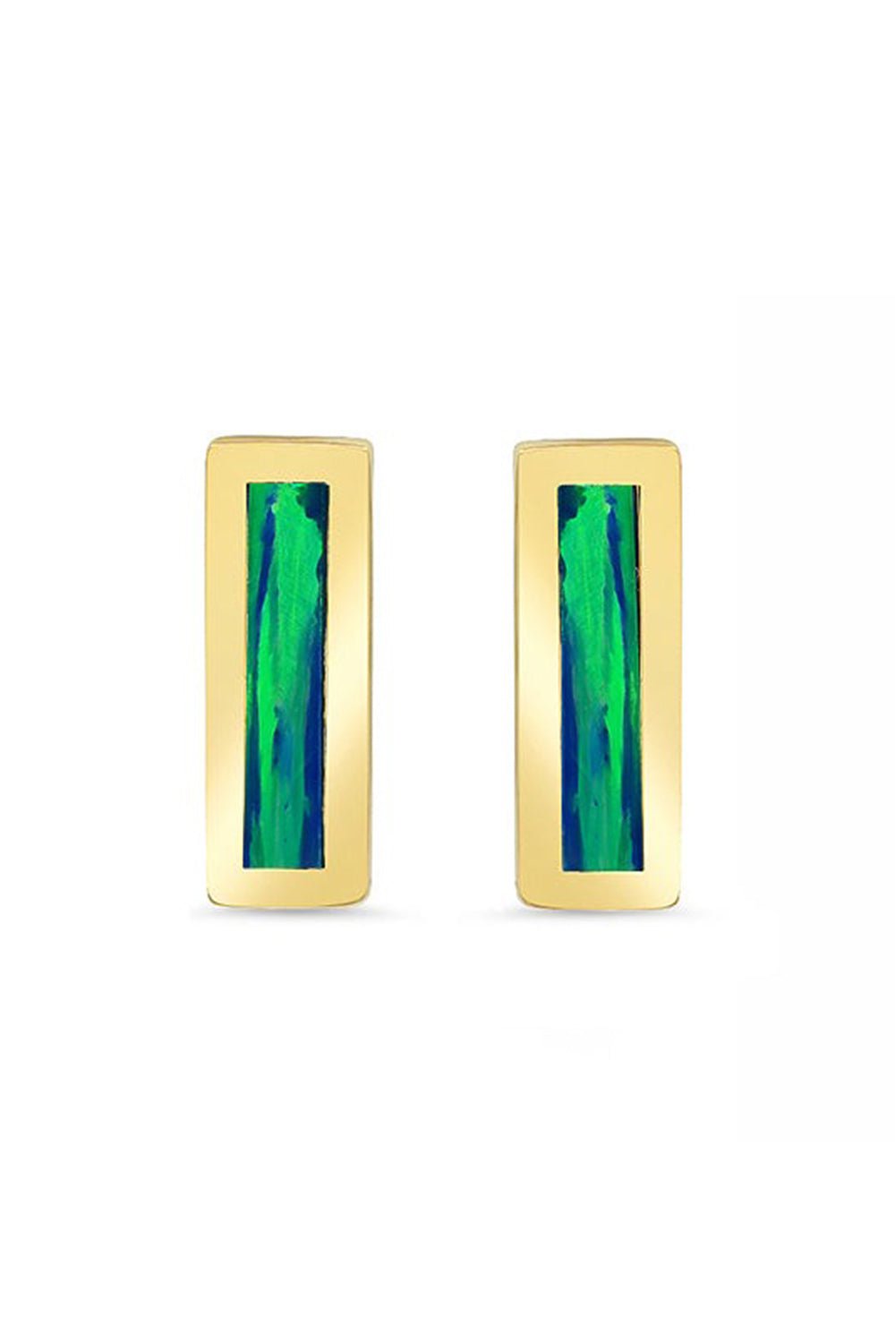 JENNIFER MEYER-Opal Inlay Bar Stud Earrings-YELLOW GOLD