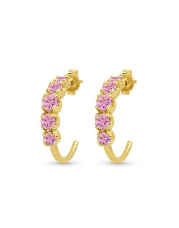 JENNIFER MEYER-Small Pink Sapphire Graduated Hoops-YELLOW GOLD