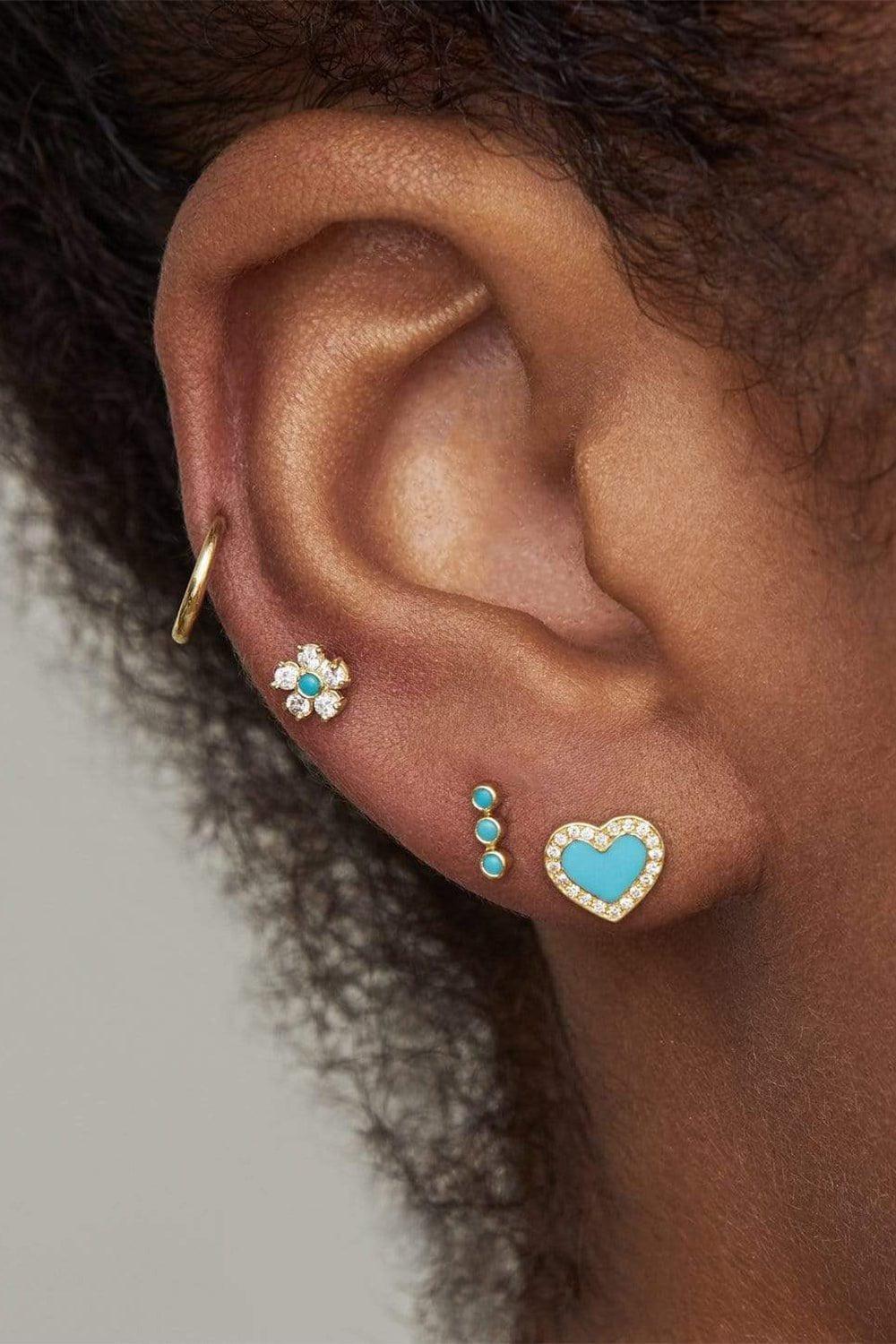 JENNIFER MEYER-Turquoise and Diamond Inlay Heart Studs-YELLOW GOLD