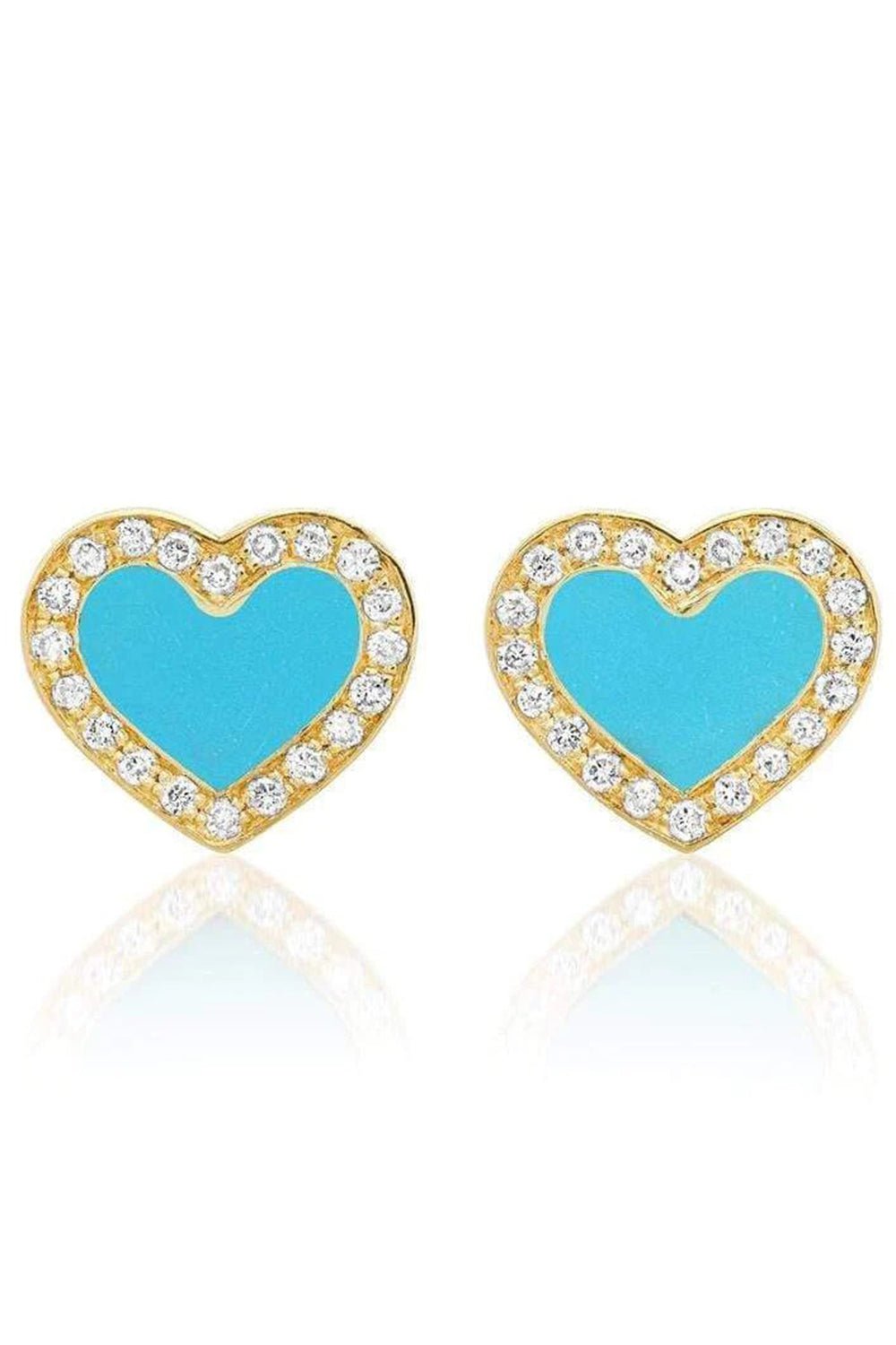 JENNIFER MEYER-Turquoise and Diamond Inlay Heart Studs-YELLOW GOLD