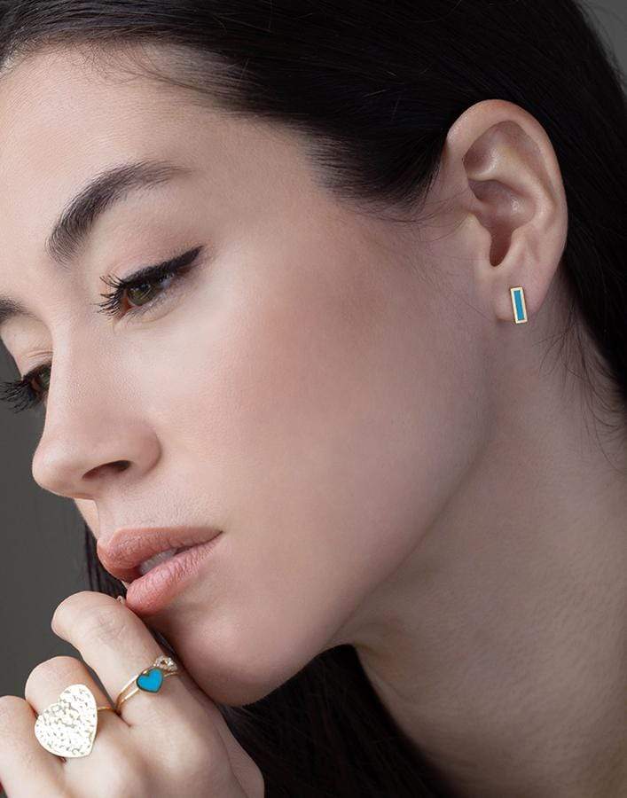 JENNIFER MEYER-Turquoise Inlay Bar Studs-YELLOW GOLD